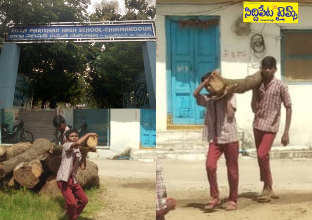 బడికి వెళ్ళారా.. పనికా..! బడి వేళల్లో దుంగలు మోస్తున్న విద్యార్థులు..